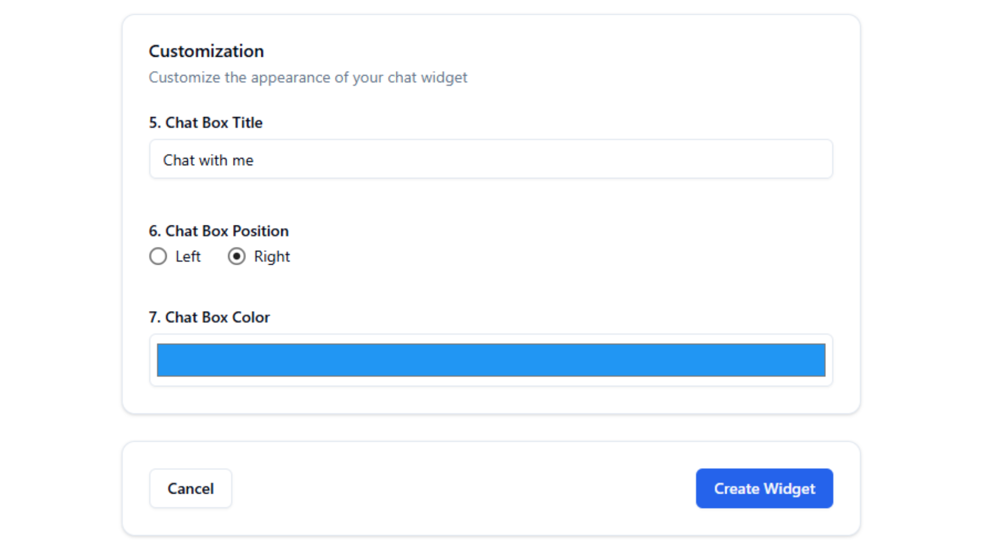 BirdyChat Chat Manager β Customization panel showing name, colors, and position options